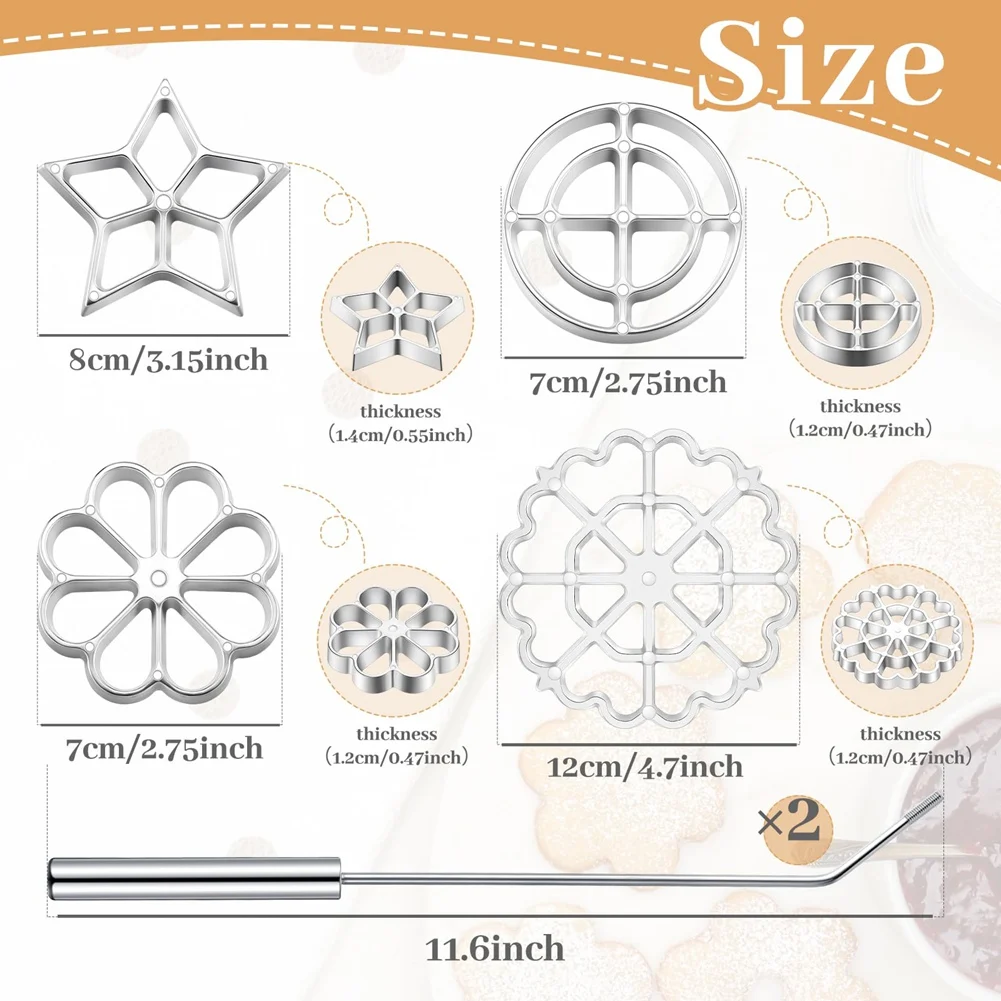 AA83 Rosette Iron Molds Set Bunuelos Mold with Handle Cooking Stamp Maker Kit Cookie Cutter Aluminum Alloy Waffle Mold