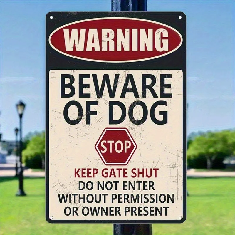 2D Caution: Watch Out for Dog Metal Sign Red And Black Wall Art, Ideal for Home, Garden, Or Pub - Funny And Pet Safety Notice