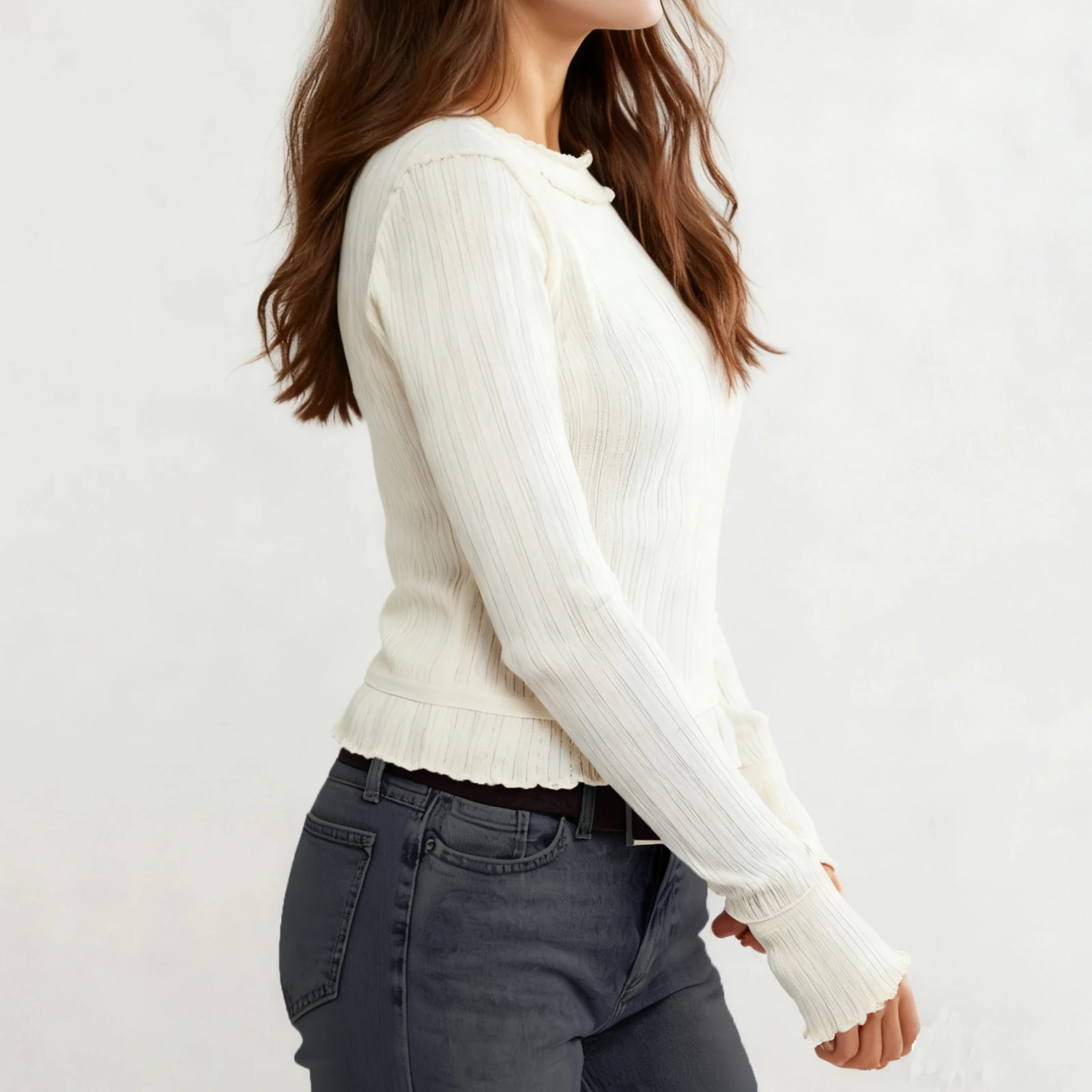 T-shirt manches longues col ras du cou pour femme, couleur unie, élégant, Slim Fit, printemps-automne, Tops basiques, Streetwear