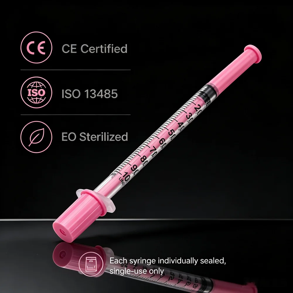 100 Stück Hellrosa Insulinspritze 1ml 30G 8mm Einweg-Sterile Injektionsspritze mit Nadel Einzeln Verpackt – Detail 3