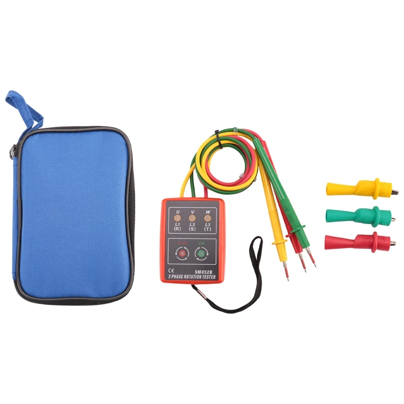 New 3 Phase Sequence Rotation Tester Indicator Detector Meter LED Buzzer With Portable Pouch TD-LED02