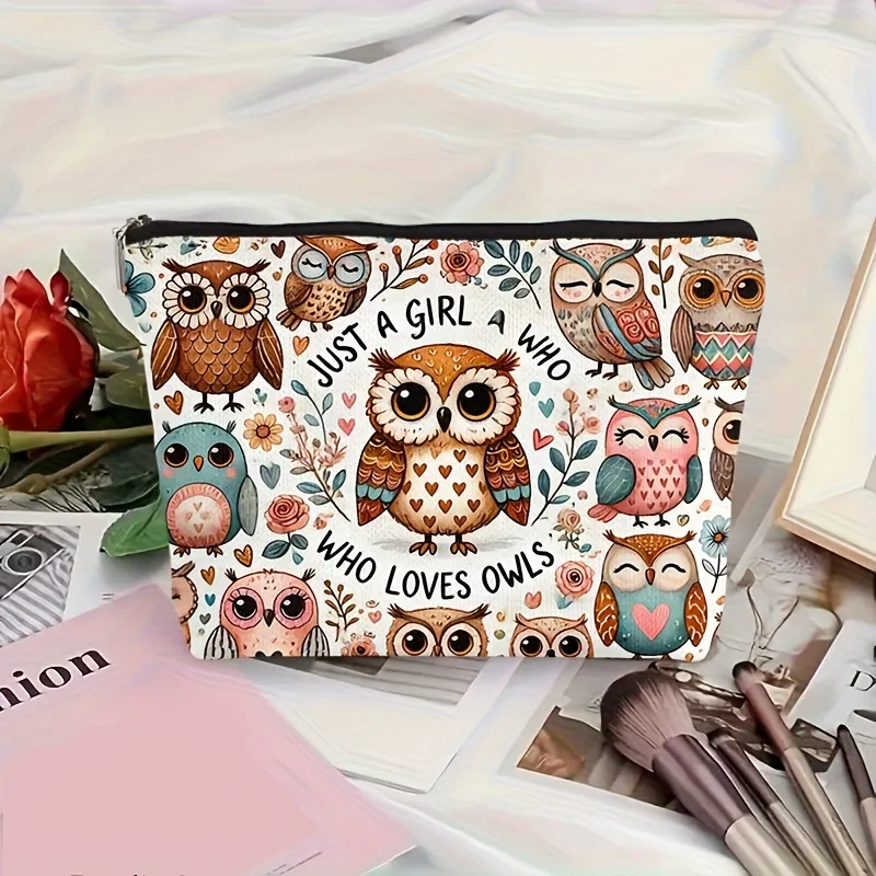 

Adorable Owl Enthusiast Cosmetic Bag, Cosmetic Pouch with Zipper for Women,Gift for Her on Birthdays, Christmas, Valentine's
