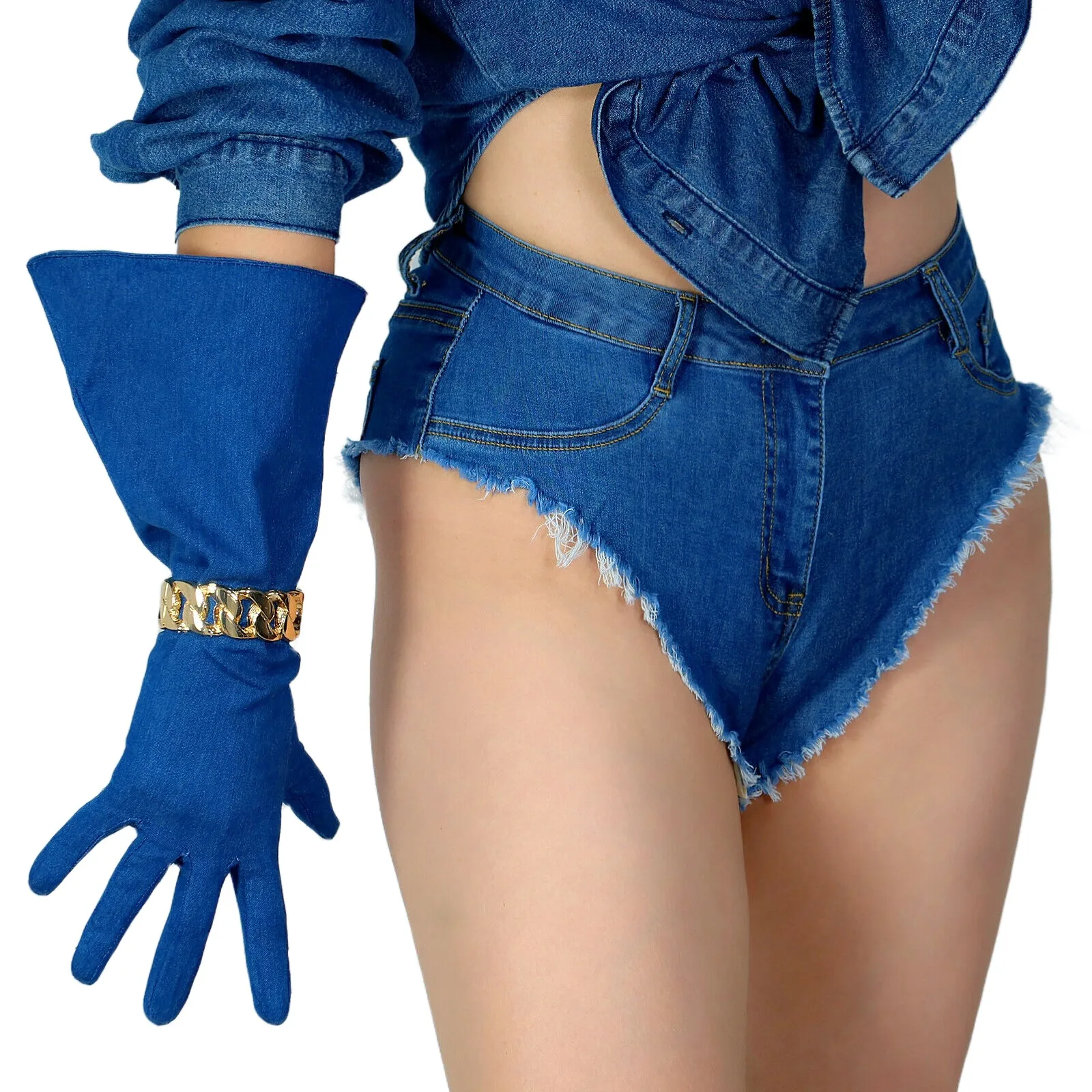 DooWay Unisex DENIM GLOVES Blue Jeans Fabric 15