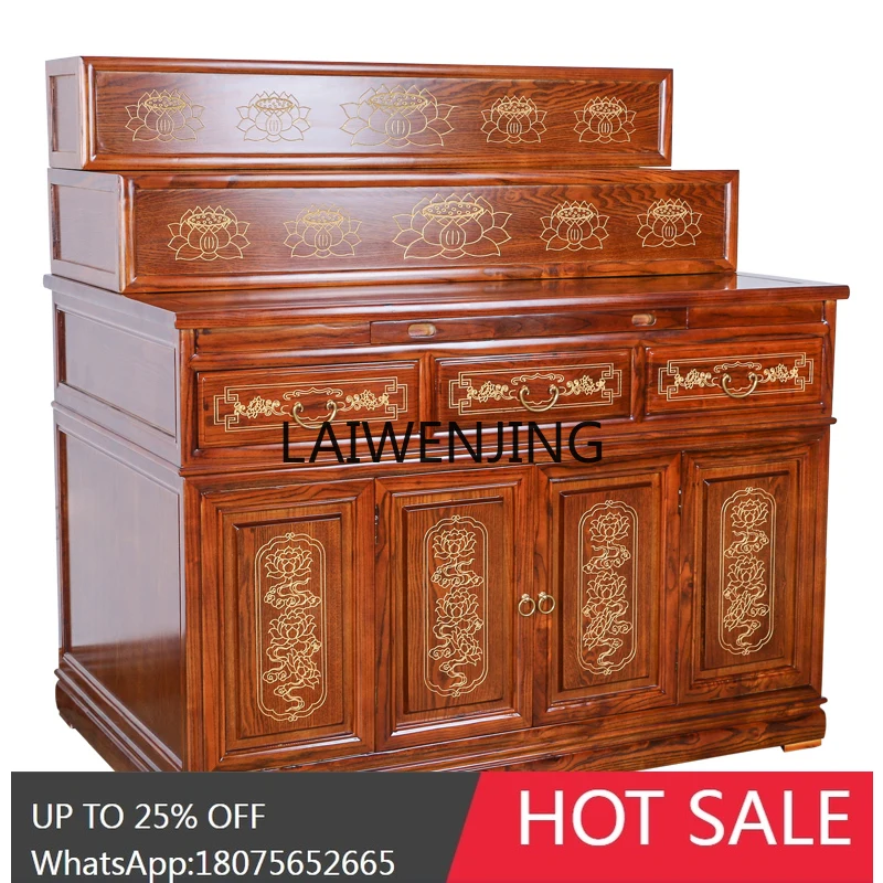 T16-solid wood table Tibetan furniture for Buddha three-layer shrine Buddha cabinet for table