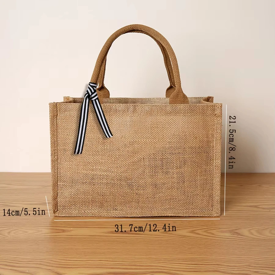 New linen tote bag large capacity tote bag bow tie shoulder bag picnic travel storage bag