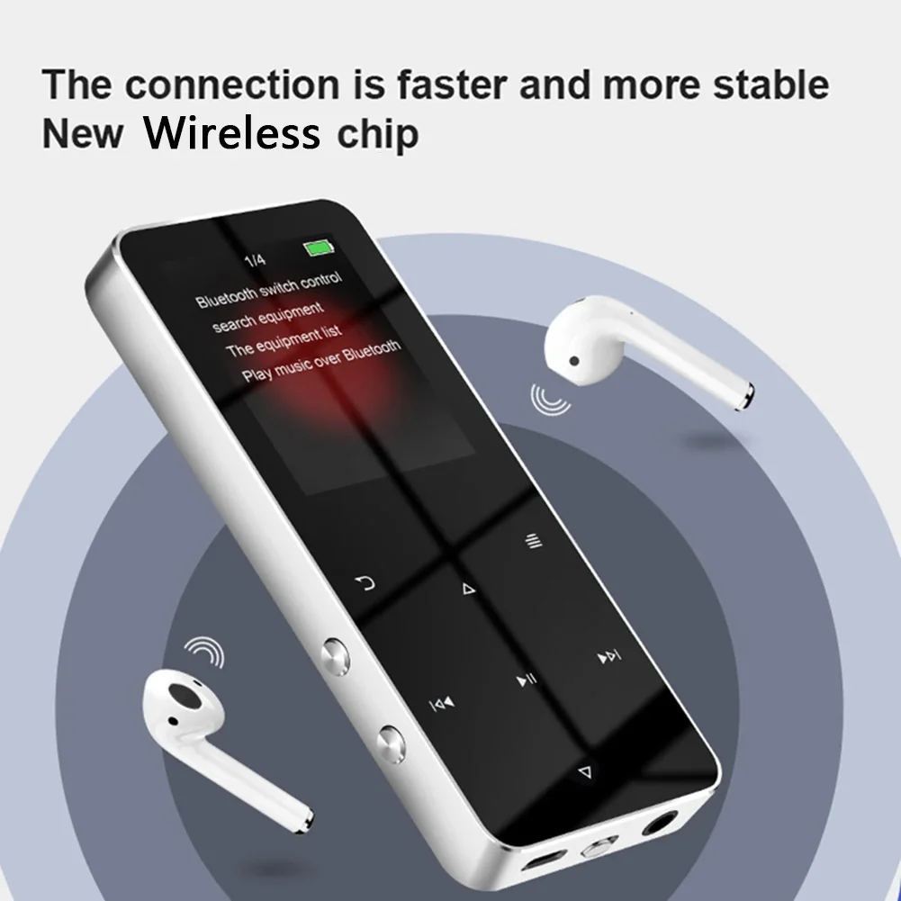 Reproductor MP3 TFT de 1,8 pulgadas con pantalla táctil, compatible con Bluetooth 5,0, reproductor de música, USB 2,0, conector de 3,5mm con grabación de libros electrónicos para estudiantes