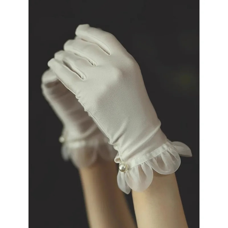 

Свадебные перчатки в стиле Хепберн, белое короткое атласное кружевное свадебное платье в стиле ретро, вечерние аксессуары