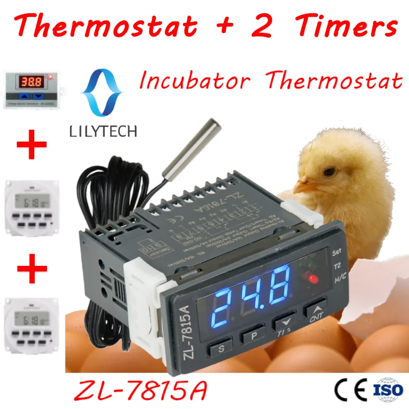 

ZL-7815A, термостат для инкубатора, контроллер инкубатора, с двумя выходами таймера для поворота яичного лотка и вытяжения воздуха, Lilytech