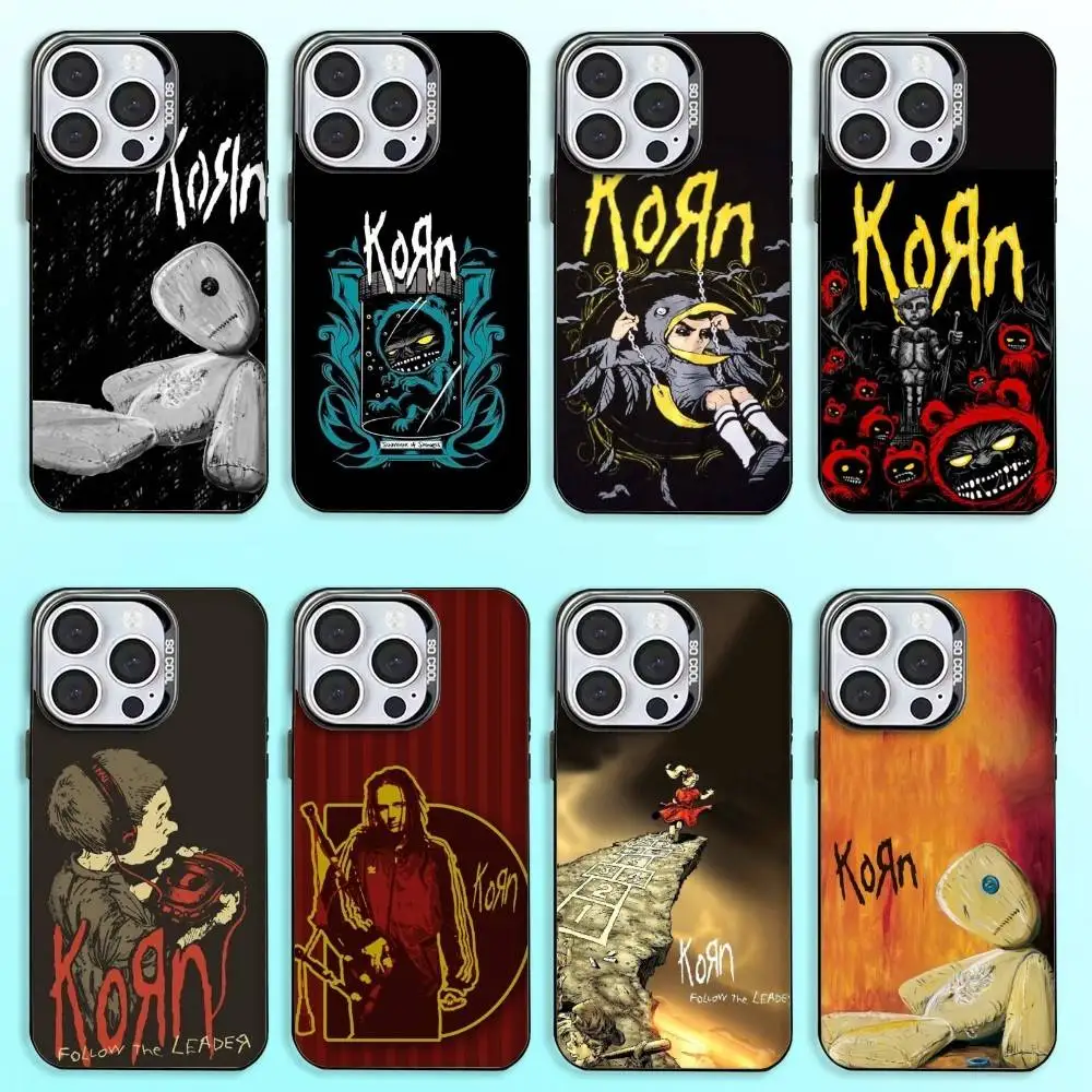 

K-KornS Rock Band Phone Case For iPhone17,16,15,14,13,12,11 Plus,Pro Max Colored Silver Plated Inside Cover