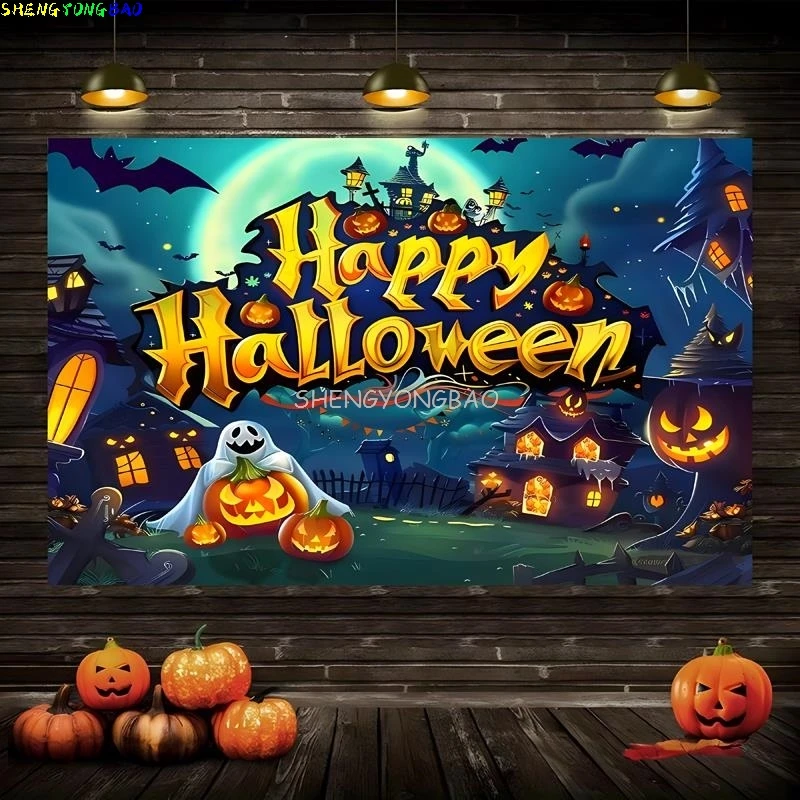 

Halloween Day Autumnal Pumpkins Photography Backdrops Props Maple Leaf Scarecrow Farm Harvest Thanksgiving Background RR-04