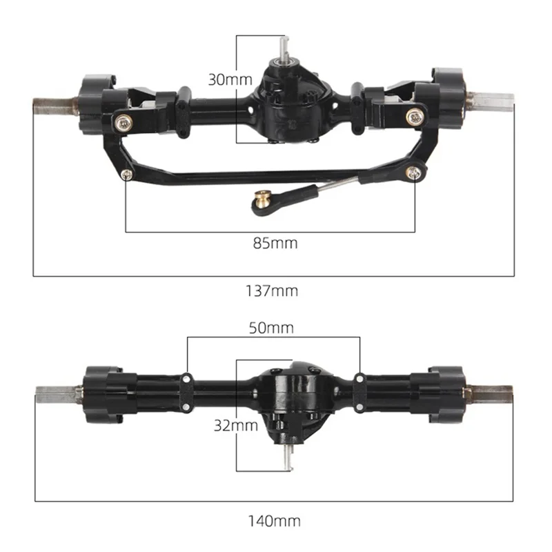 Eixo Portal dianteiro e traseiro com Metal Drive Shaft, Atualizações Peças para WPL C14 C24 C24-1 C34 C44 B14 B24, 1/16 RC Car