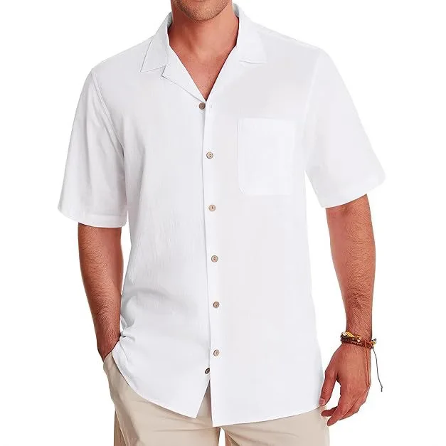 

Men's Cotton Linen Short Sleeve Shirt Summer Loose Casual Top Breathable Lightweight Beach Vacation Daily Wear Shirts For Men