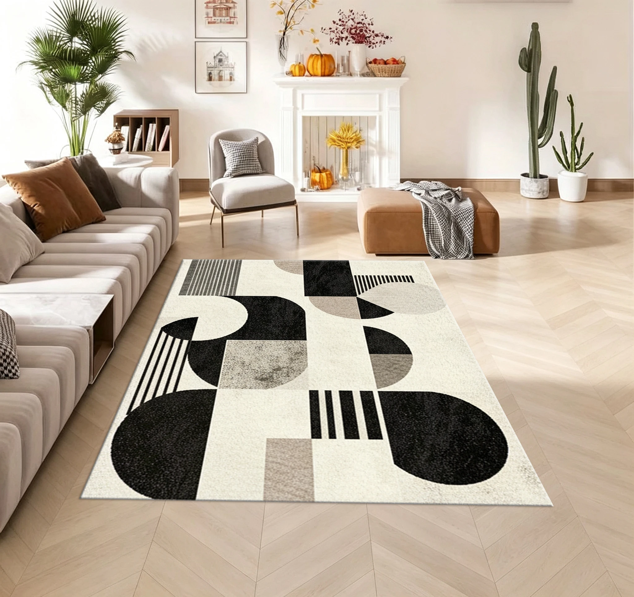Mid Century Geometric Carpet Flooring Modern Abstract Shape Area Rug Soft Floor Rug for Living Room Office Home