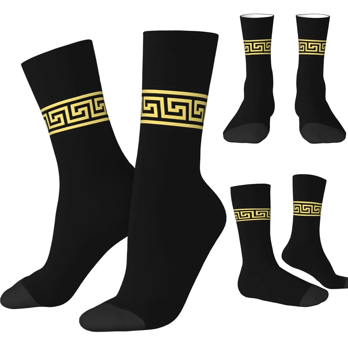 Gold Greek Key Trendy Socks Winter Stockings Gothic Men's Soft Breathable Socks Graphic Skateboard Non-Slip Socks