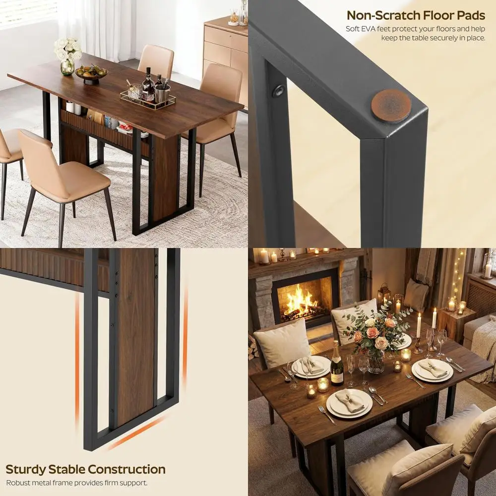 

47.2 Inch Modern Dining Table with Storage, Easy Assembly, Walnut Finish