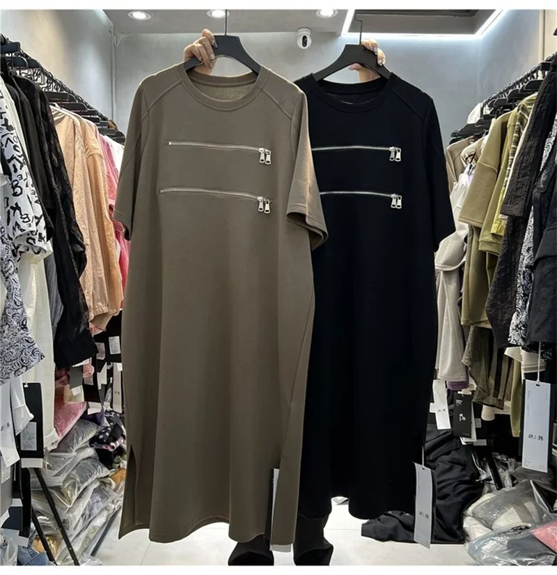 Dresses Extra Large Size 300 kg Zipper Round Neck Short Sleeve T-shirt Long Skirt Women's Summer Loose Over-the-knee Dress Tide