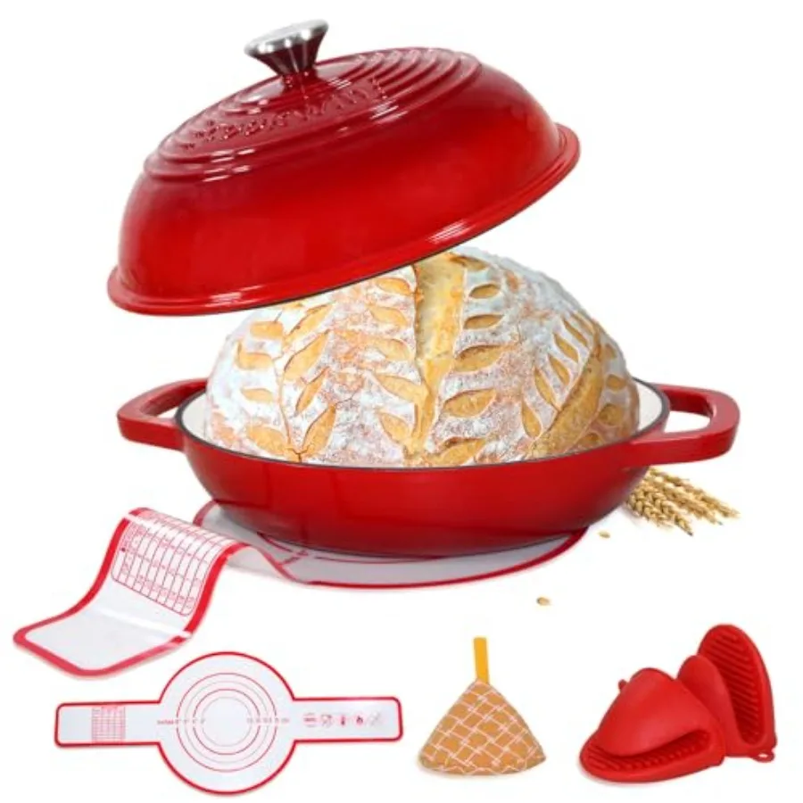 

Эмалированная чугунная хлебопекарная форма (голландская печь) на 6 кварт (11 дюймов) для выпечки хлеба и хлеба на закваске, толстая эмалированная форма для выпечки хлеба с крышкой