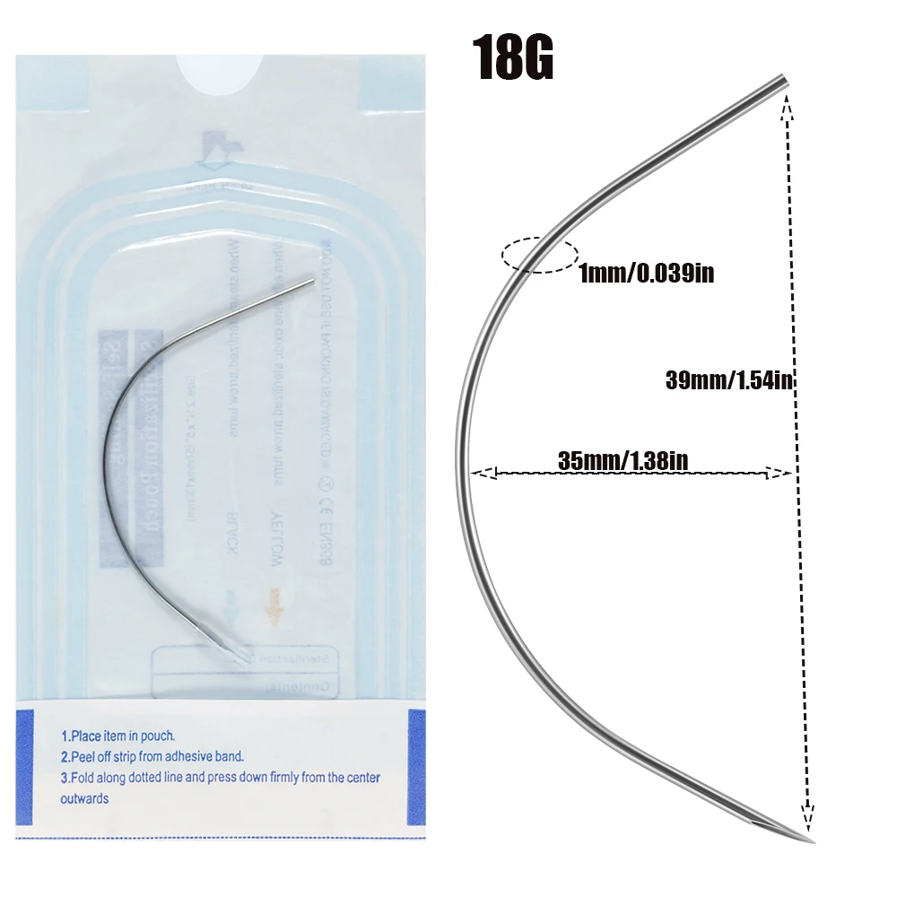 Curved Needle with Disposable Sterile Package for Piercing