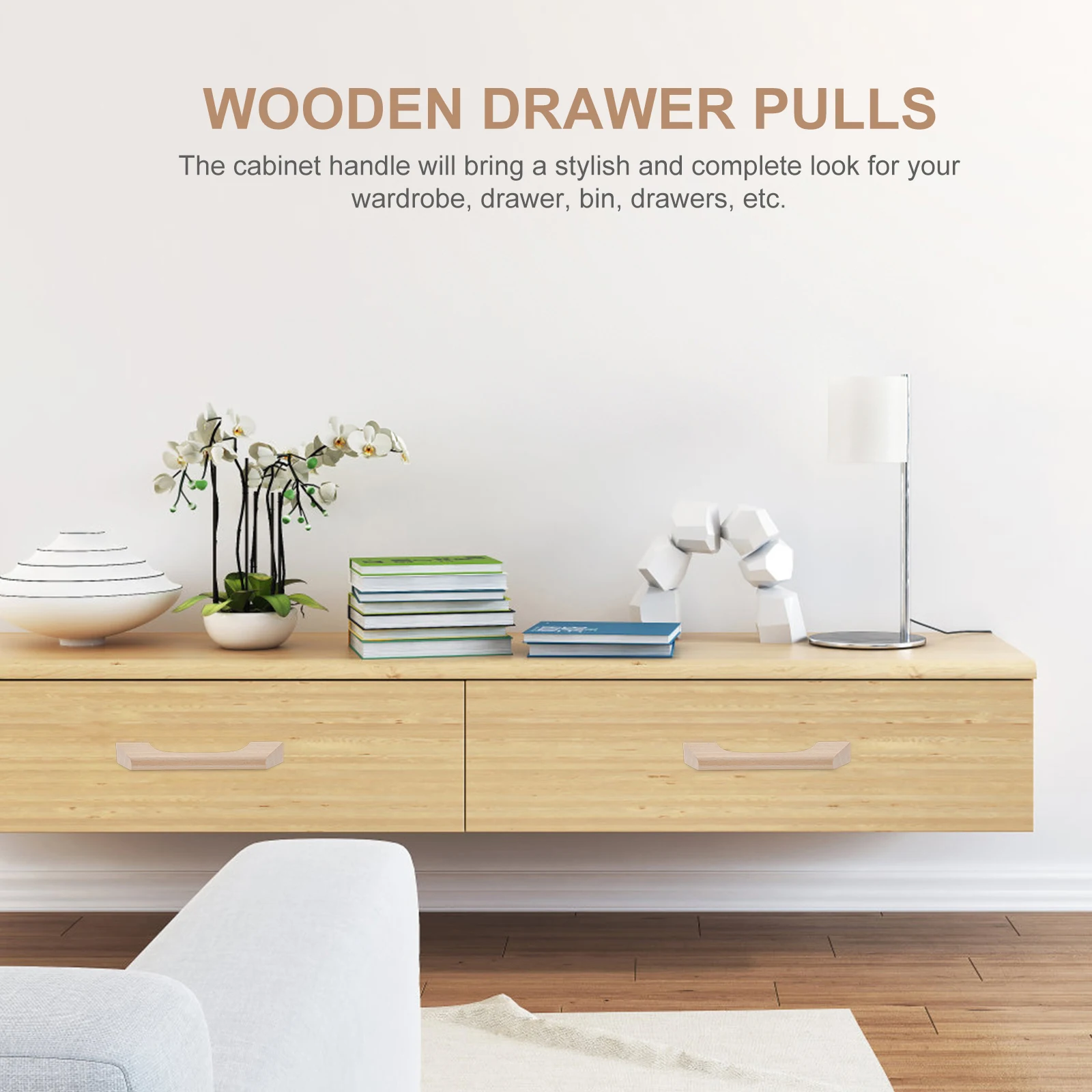 

4pcs Solid Wood Cabinet Door Handles Drawer Pulls for Kitchen Wardrobe Dresser Beech Durable Easy Install Decorative Home