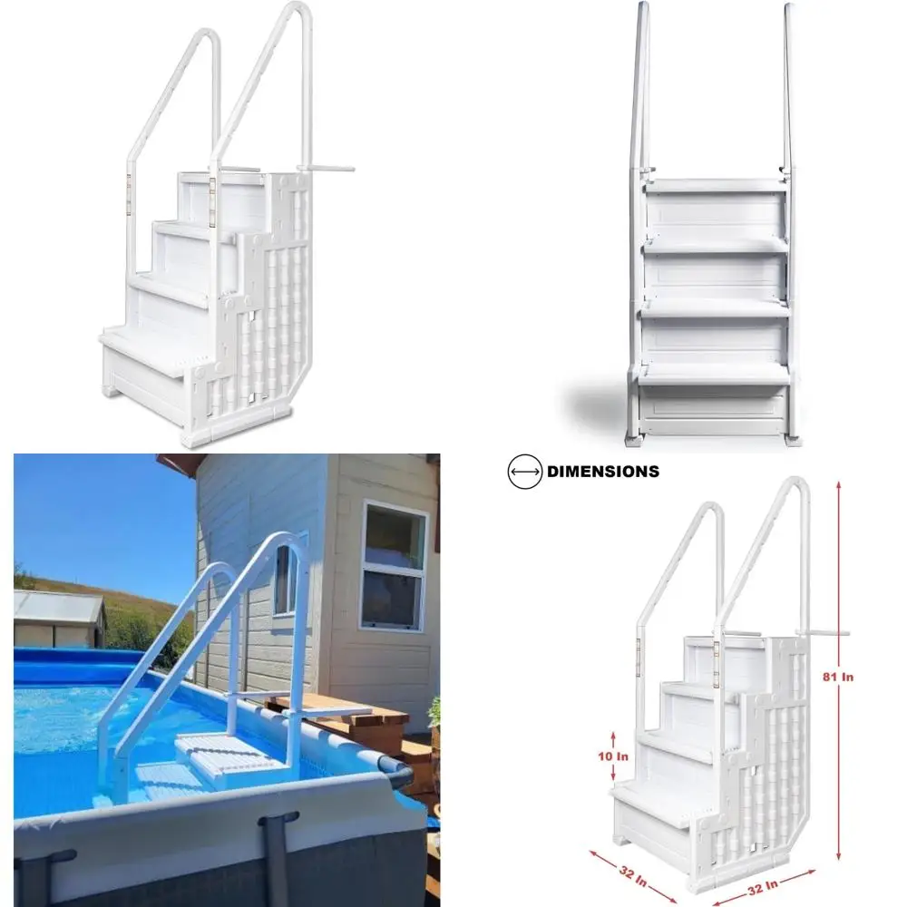 Escada de piscina de trilho duplo montada no deck para piscinas acima do solo de 48-54 polegadas