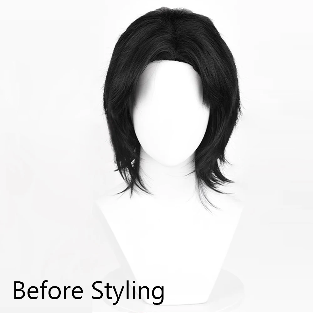 Men Short Straight Black Synthetic Wig Middle Part Fluffy Wig for Anime Game Cosplay Daily Party Heat Resistant Fiber