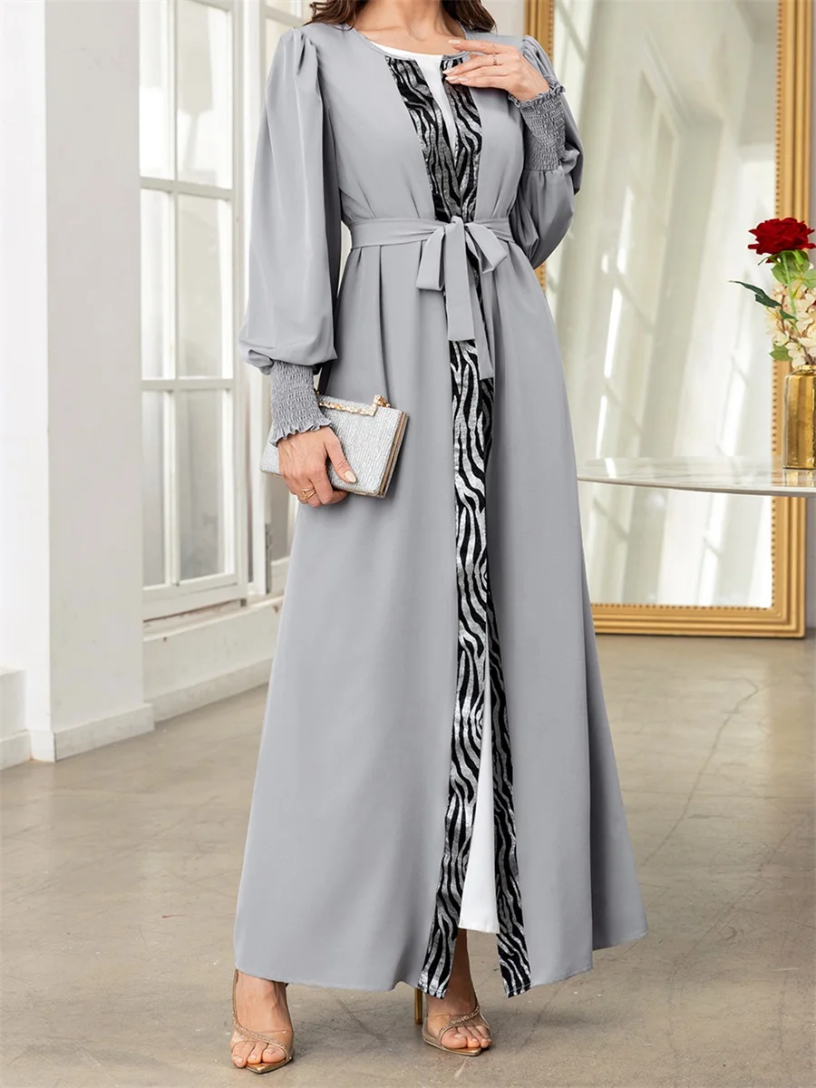 Elegant Floral Print Maxi Dress with Flowy Bell Sleeves and Waist Belt - Women s Boho Style V-Neck Long Robe Gown