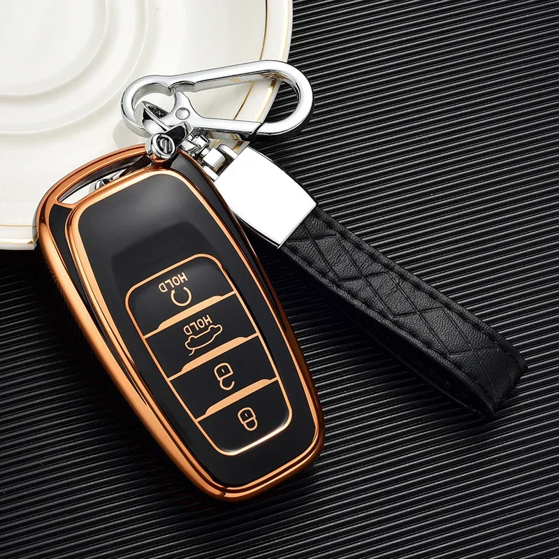 For Hongqi H5 H9 HS5 HS7 EHS9 E-HS9 TPU Soft Shell Car Key Case Sleeve Keychain Keyring Car Key Protector Car Accessories Black