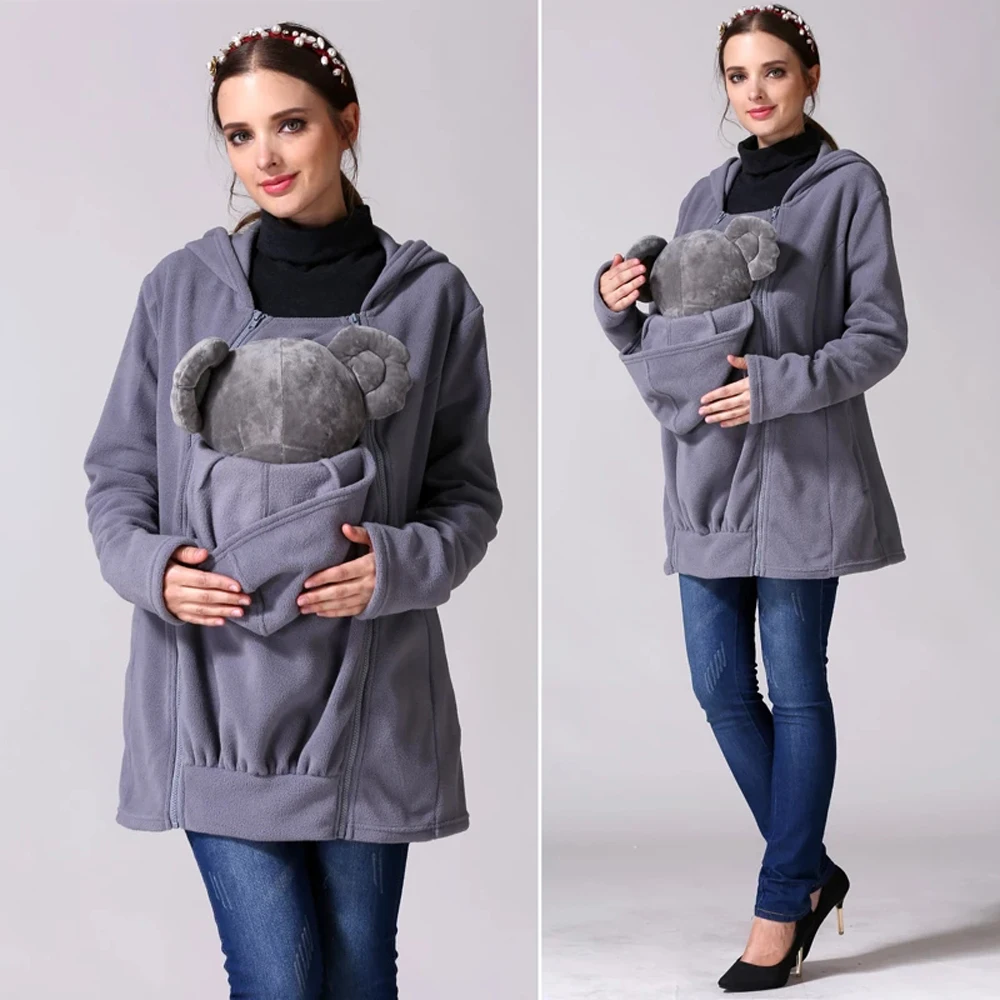 Sweat à Capuche Amovible avec Panneau pour Bébé, Vêtement d\'Hiver avec Sourire, Kangourou, pour Maman