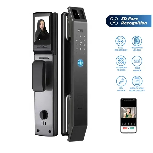 

008 3D Face Recognition Smart Door Lock Automatic Biometric Rfid IC Card Wifi APP Security Camera Fingerprint Digital Locks