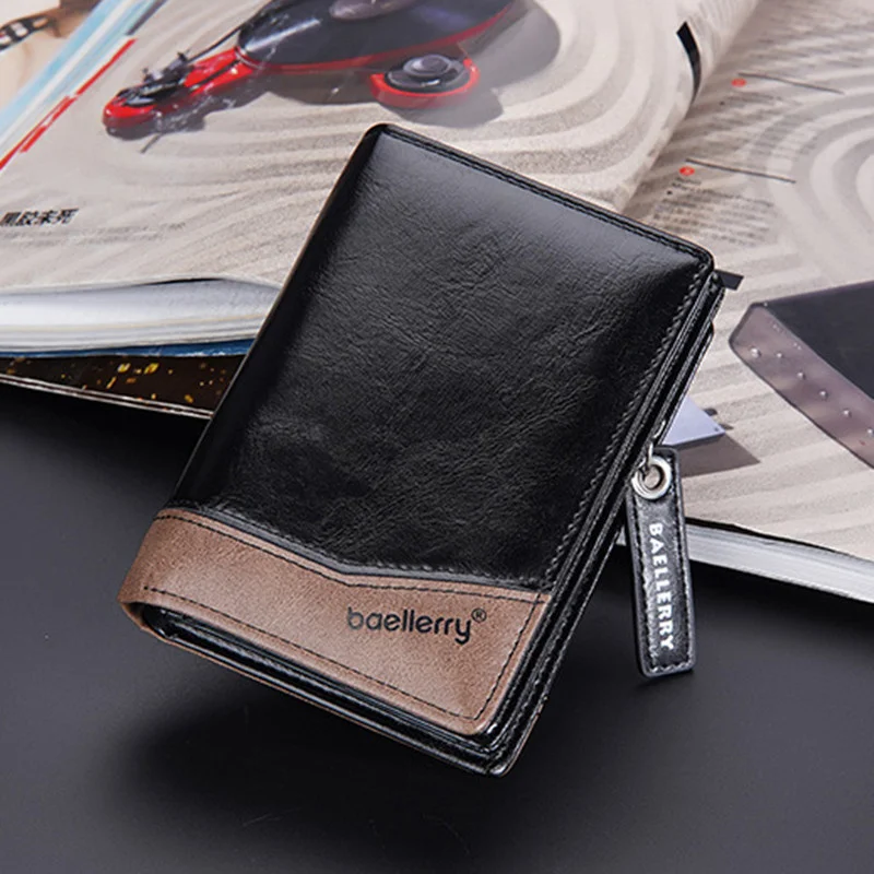 

Vintage Leather Men's Short Wallet Multiple Card Slots Coin Purse Zipper Business Holder Fashion Man Money Clip