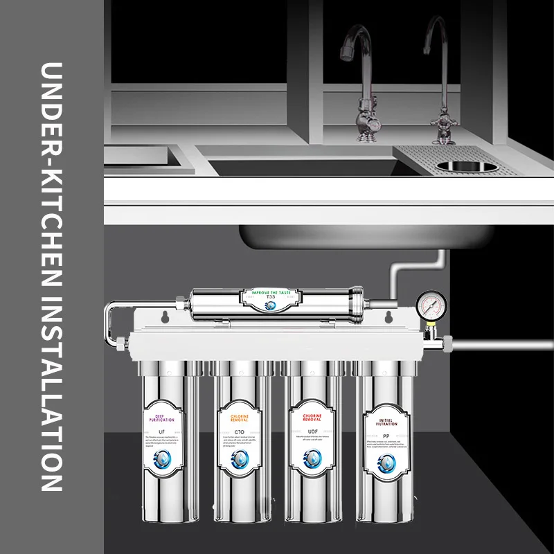 Kitchen Water Purification System Stainless Steel Ultrafiltration Water Purifier (PP+UDF+CTO+UF+T33) Home Direct-Drinking Water
