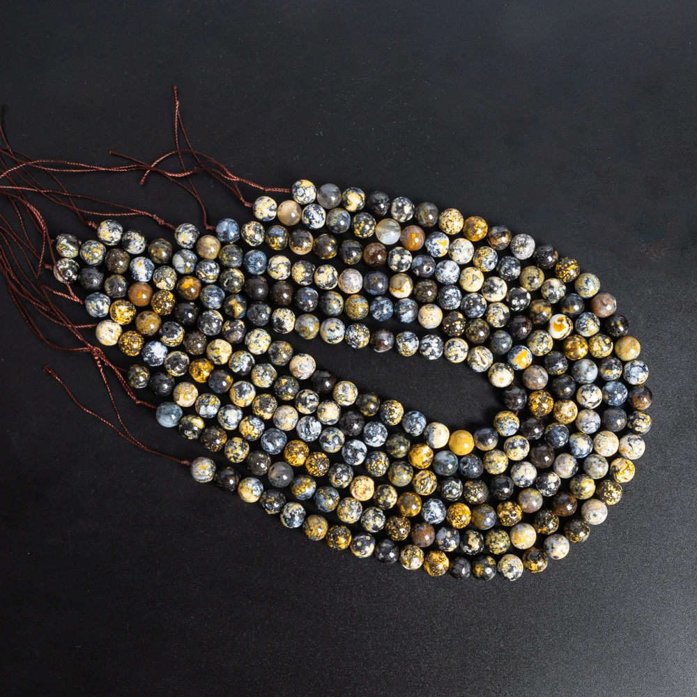 Genuine Gems Natural Blue Ocean Agates Stone Beads Round Loose Beads for Jewelry Making DIY Bracelet Necklace 6 8 10mm 15\