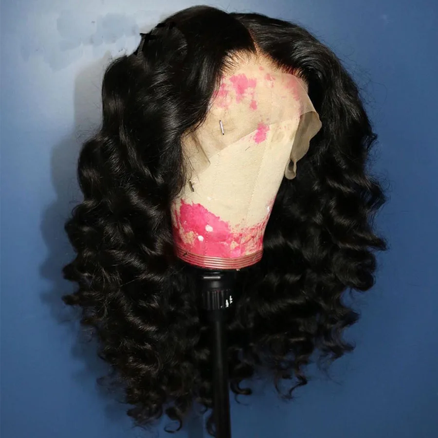 26 بوصة أسود طبيعي طويل 180 الكثافة غريب مجعد لينة عميق الدانتيل شعر مستعار أمامي للنساء Babyhair غلويليس قطعها يوميا