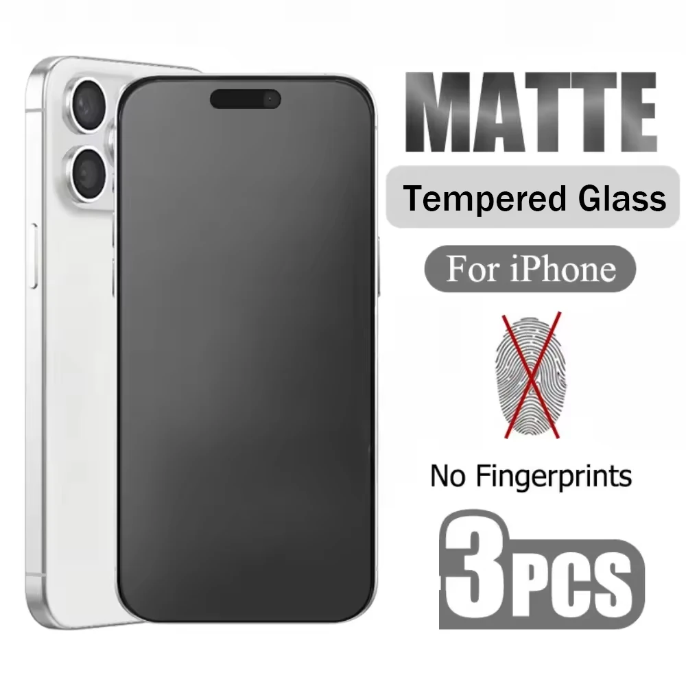 3 uds vidrio templado mate para iPhone 16 15 14 12 11 13 Pro Max Plus Mini 16e XS Max protectores de pantalla esmerilados antihuellas