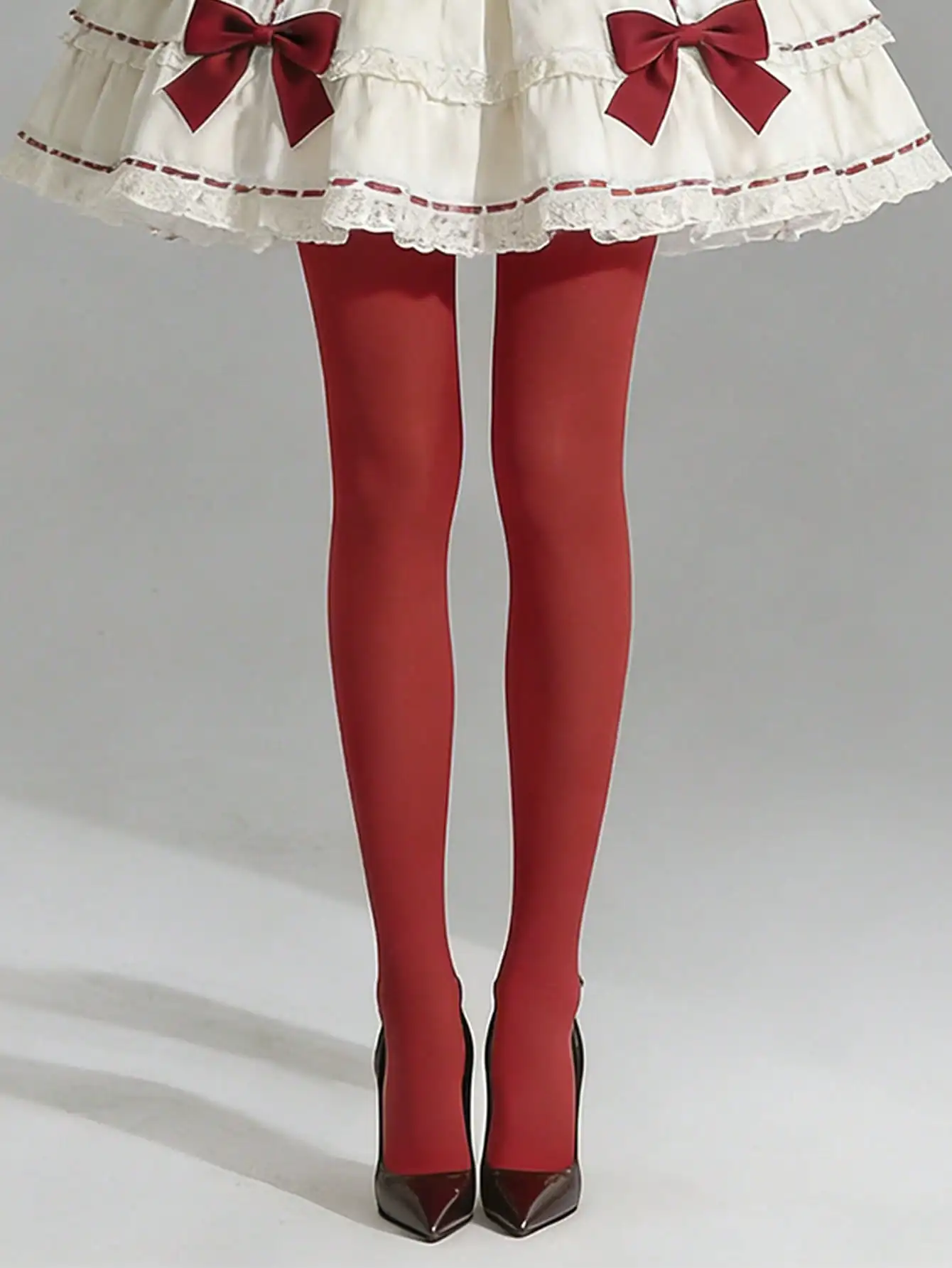1 Pair Women Red Opaque Ultra-Stretchy Nylon Pantyhose, Eye-Catching for Date Night & Holidays