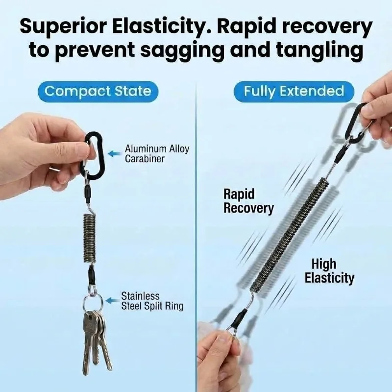 Retractable Coiled Safety Lanyard with Aluminum Hook Quick Release Buckle  Anti-loss Tool Lanyard for Fishing Kayaking Outdoor