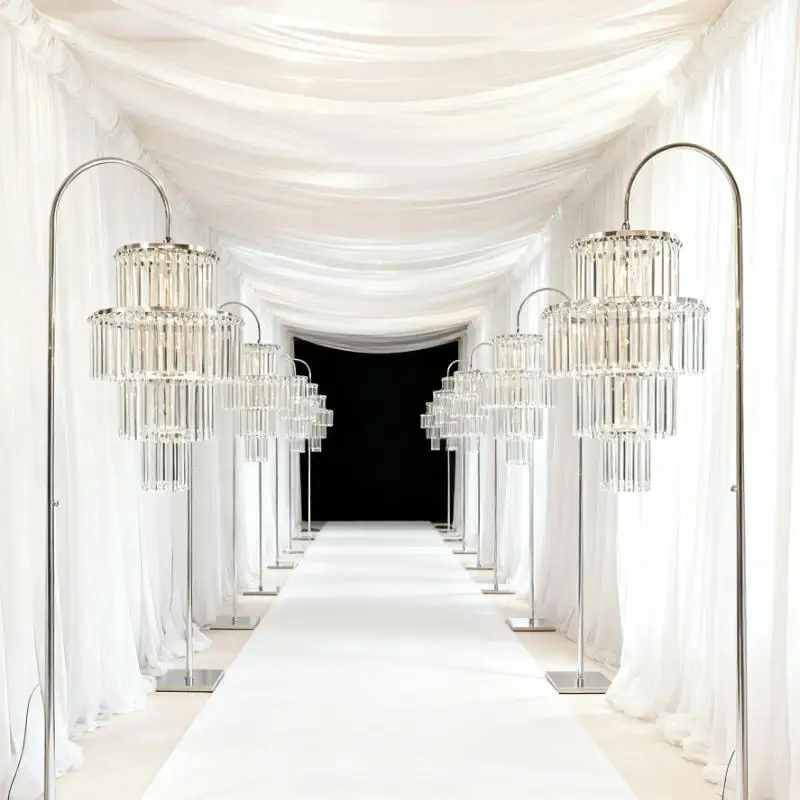

4 pcs Crystal Pendant And Iron Arch Flower Arch Walkway Backdrops for Banquets Road Guides Event Centerpiece Decoration Props