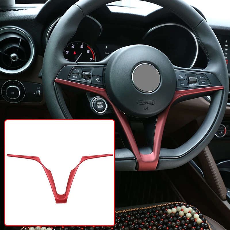 For Alfa Romeo Stelvio Giulia Car Accessories Red Carbon Fiber Style ABS Car Steering Wheel V Shape Decoration Frame Trim