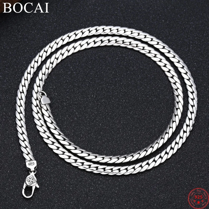 

BOCAI S925 Sterling Silver Necklace for Men Women Vajra Pestle 3mm 5mm Flat Horsewhip-chain Argentum Jewelry Free Shipping