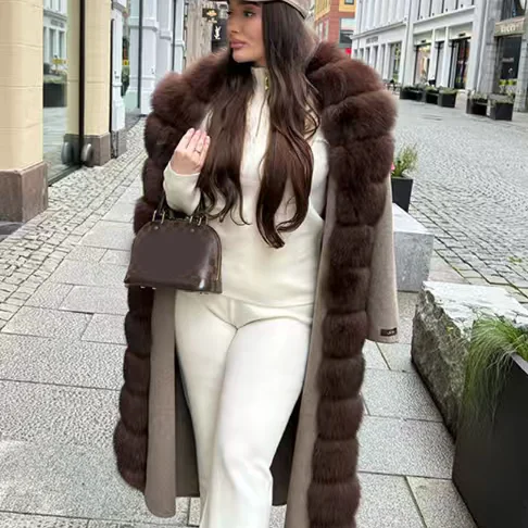 معطف صوفي متوسط الطول مع ياقة من الفرو وصل حديثًا لخريف وشتاء ملابس خارجية نسائية للتنقل Sle طويل Sve #3