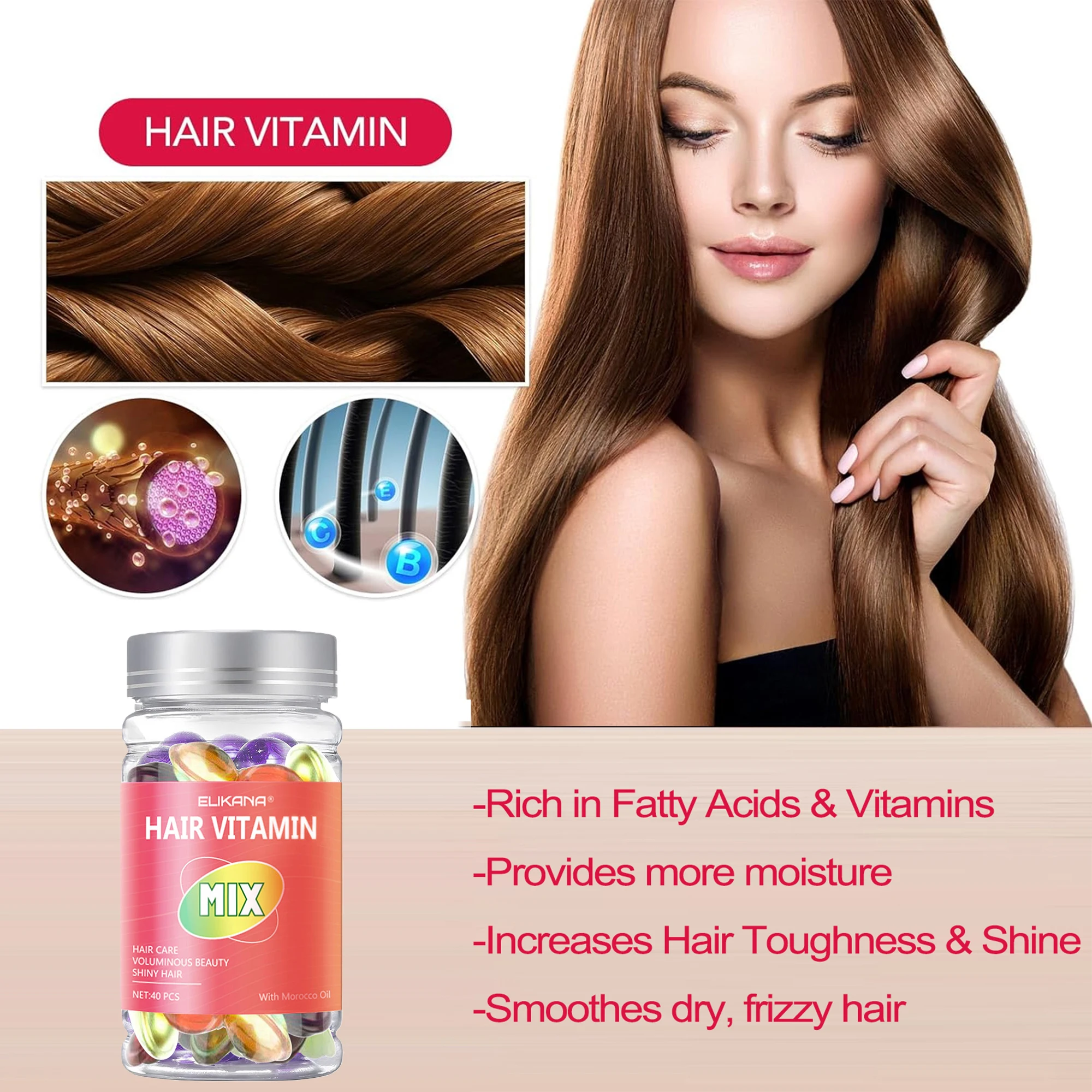 マルチビタミンヘアケアサプリメント40カプセル、髪の保湿、美 - Hair Care Capsule のレビューと価格