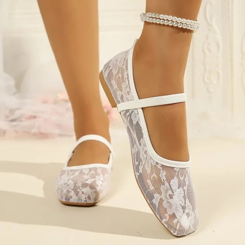 

Elastic Mary Jane Ballet Flats Women's Slip-On Shoes Versatile Color Match Low Heel round Toe Flat Bottom Rubber Sole Shoes