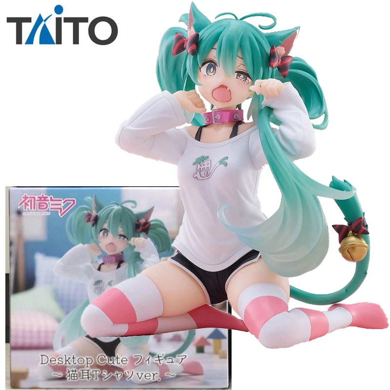 

В наличии TAiTO Desktop Cute Hatsune Miku Рубашка с короткими рукавами и кошачьими ушками Версия. 13 см аниме фигурки модель коллекция игрушек