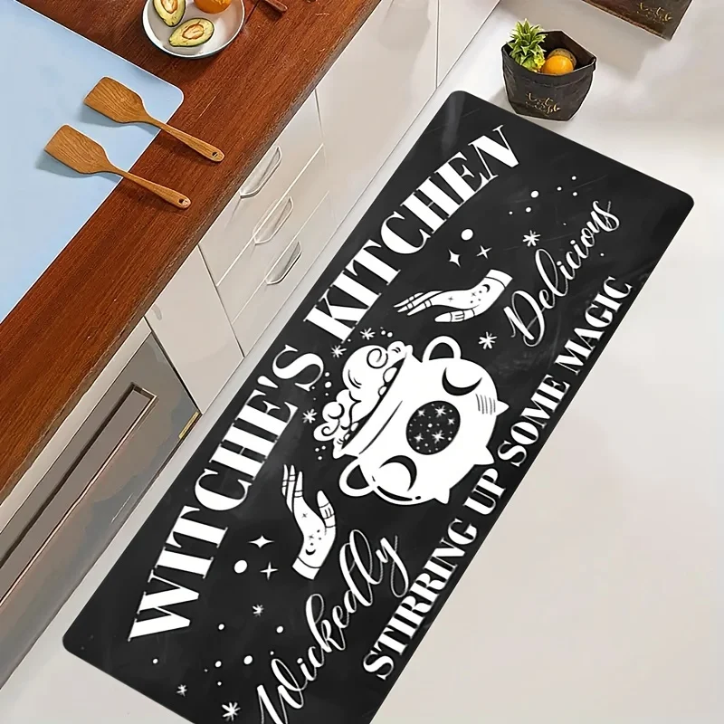 

Gothic Witch's Kitchen & Cauldron Themed Runner Rug, Non-Slip Washable Durable Floor Mat for Hallway, Kitchen & Spooky Decor