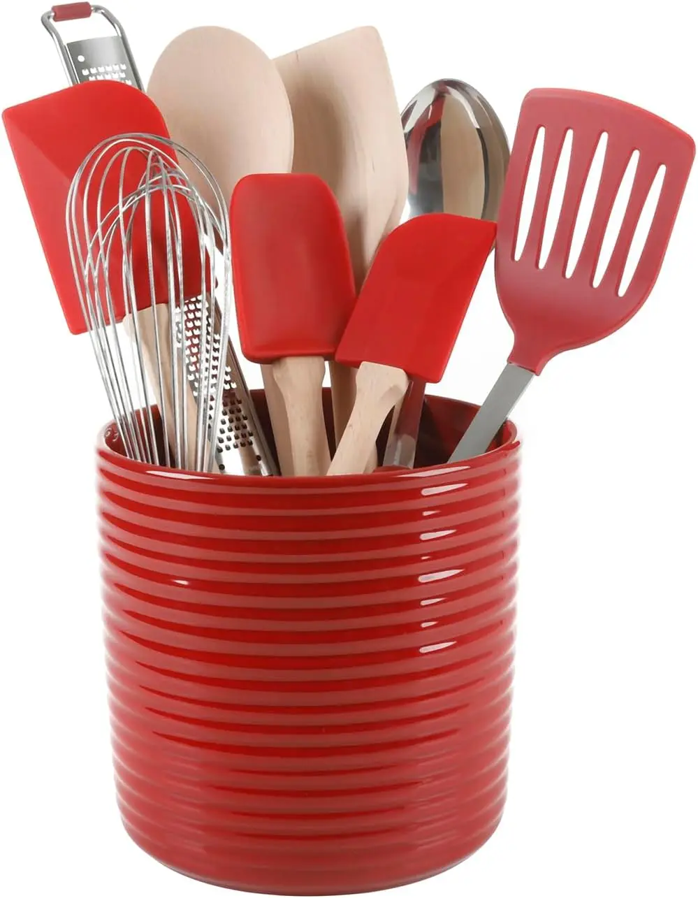 

10 Piece Tools and Gadget Set W/Ceramic Crock - Red,Comfortable handles offer an intuitive grip