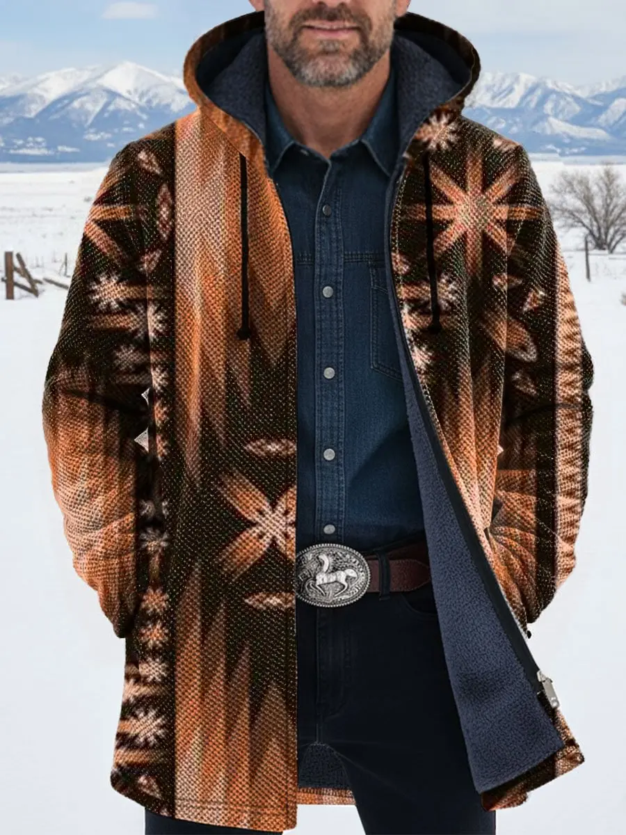 Vintage Aztec Art 3D مطبوعة أفخم سميكة طويلة الأكمام سترة معطف الرجال سترة سميكة الدافئة #3
