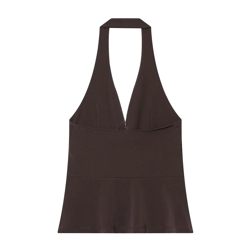 Damen Halter Tank Top 2026 – Schwarzes, sexy rückenfreies Sommer-Strand-Top für Frauen, schulterfreies Camisole Damen-Oberteil – Detail 5