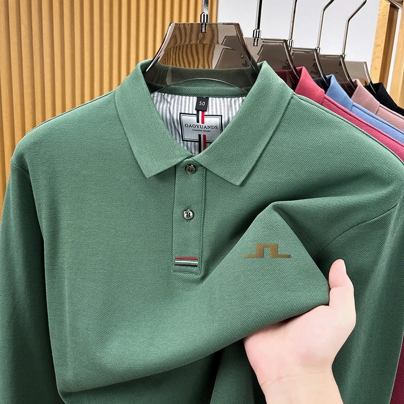 100% Baumwolle Herren Langarm-Poloshirt mit Kragen und Knöpfen, Exquisitem Musterdruck, Neues Herbst-Poloshirt, Business Casual Herrenbekleidung – Detail 17