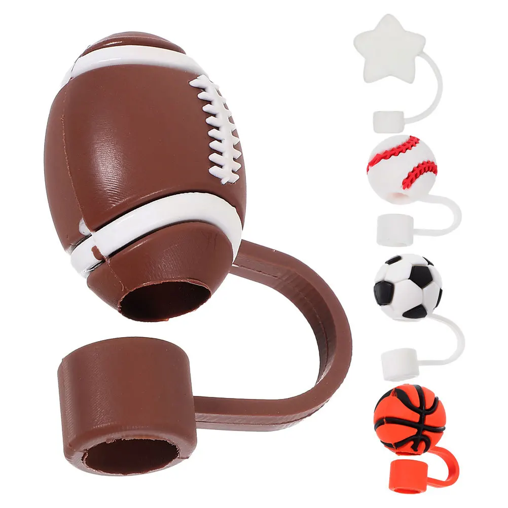 

5pcs Basketball Straw Cover Sports Ball Silicone Straw Topper For Tumbler Cap Drinking Accessories Soccer Baseball Football