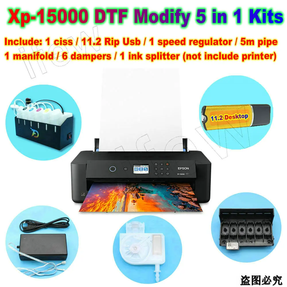 Transfer DTF Printer Full Set Kits For Epson Xp 15000 L8050 ET 8550 CISS Ink System RIP Software DTF Manifold Speed Regulator